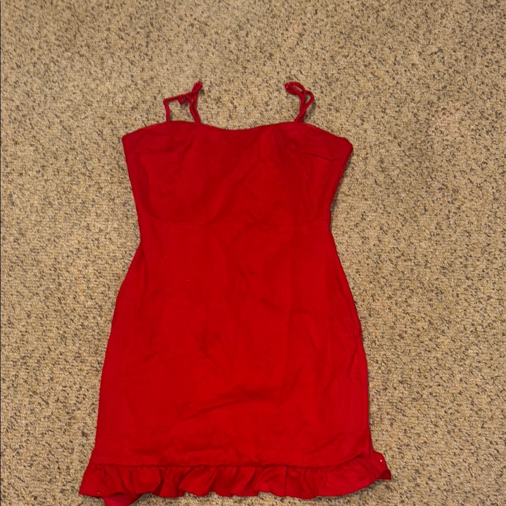 Red Dress with Ruffle Hem